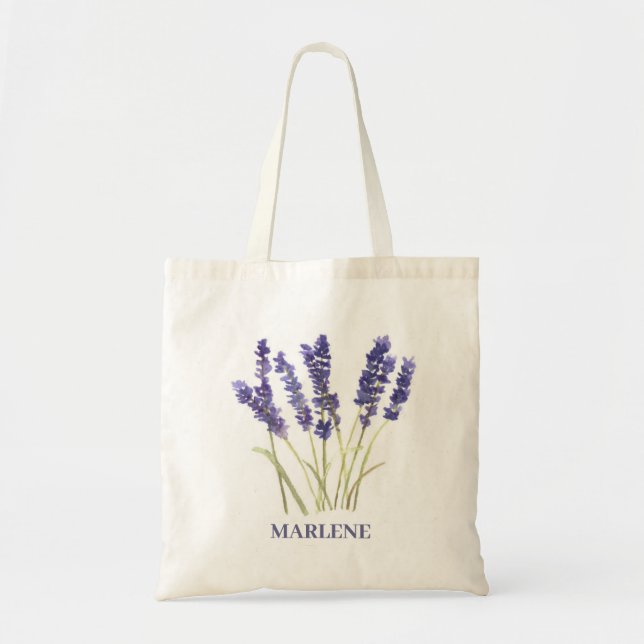 Bolso De Tela Flores de lavanda acuarela Floral púrpura (Frente)
