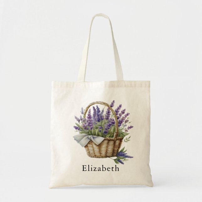 Bolso De Tela Flores de lavanda de acuarela rústica personalizad (Frente)