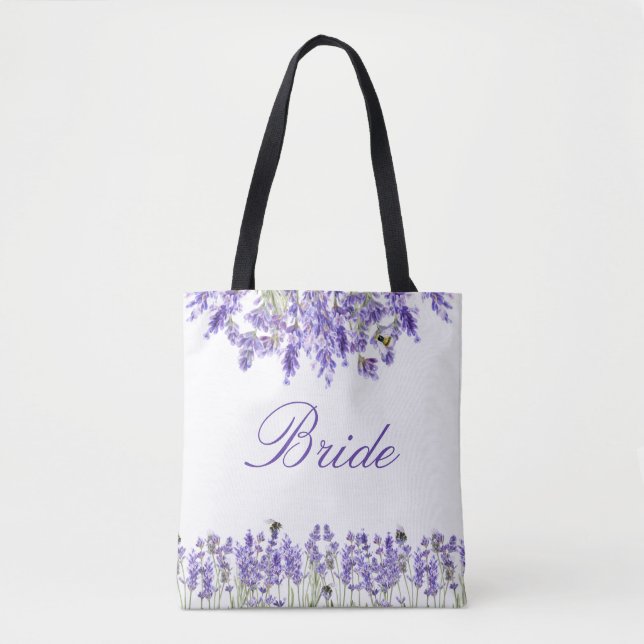 Bolso De Tela Flores de lavanda de novia guión violeta (Anverso)