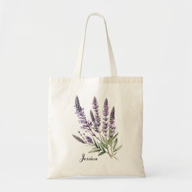 Bolso De Tela Flores de lavanda en acuarela elegante personaliza (Frente)
