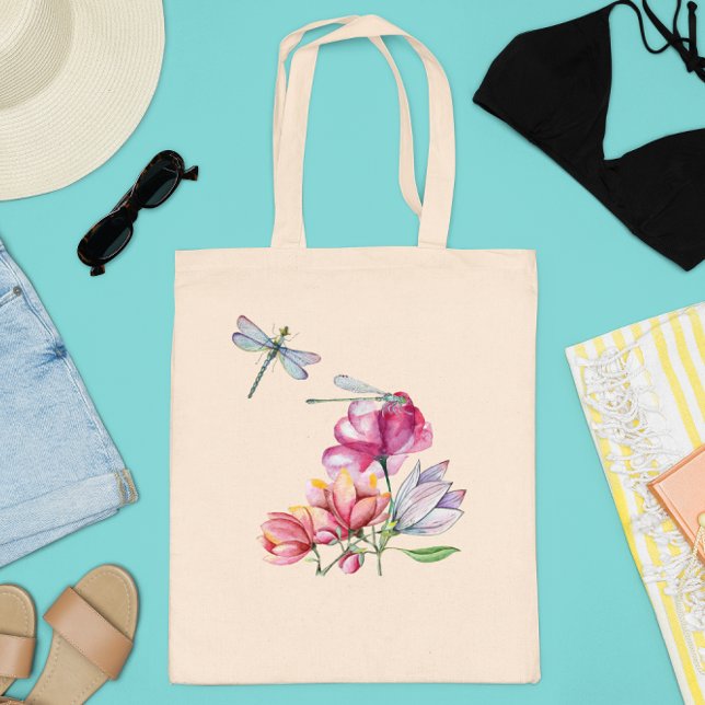 Bolso De Tela Flores de libélula acuarela primavera verano (Subido por el creador)