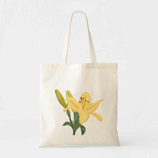 Bolso De Tela Flores de lirio amarillo pintadas a mano con acuar (Frente)