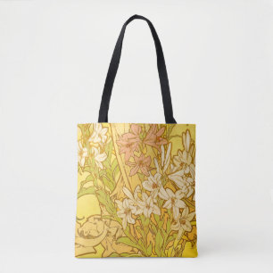 Bolso De Tela flores de lirio Art Nouveau de Alfonse Mucha