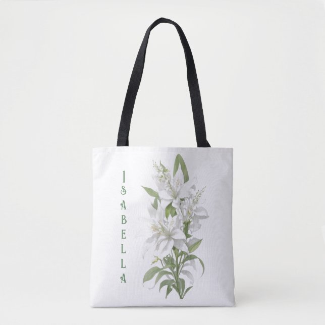 Bolso De Tela Flores de lirio blanco personalizadas (Anverso)