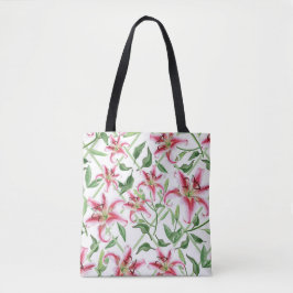 Bolso De Tela Flores De Lirio Rosa - Lilis Florales Vintage