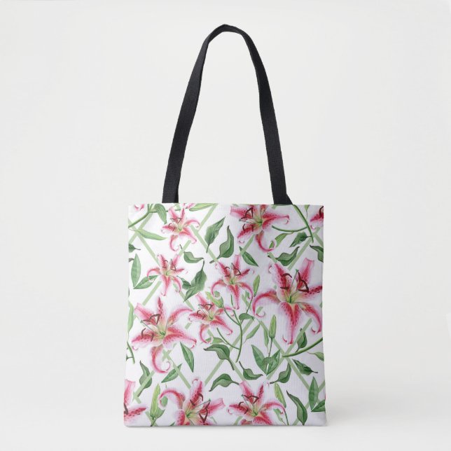 Bolso De Tela Flores De Lirio Rosa - Lilis Florales Vintage (Anverso)