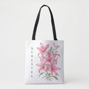 Bolso De Tela Flores De Lirio Rosa Personalizadas