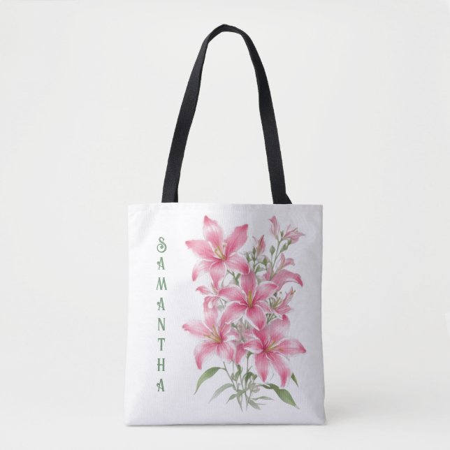 Bolso De Tela Flores De Lirio Rosa Personalizadas (Anverso)