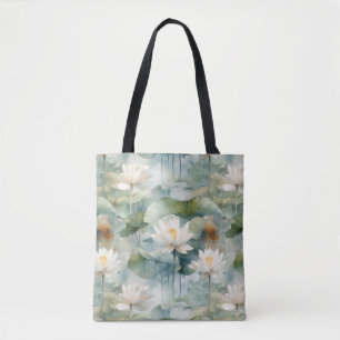 Bolso De Tela Flores de Loto Verdes Serenidad