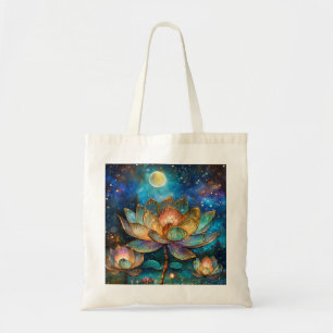 Bolso De Tela Flores de Lotus de vidrio manchado en la luna