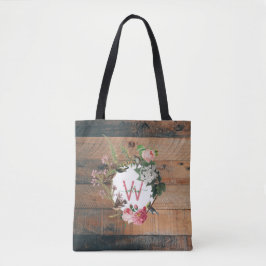 Bolso De Tela Flores de madera rústica monogramadas