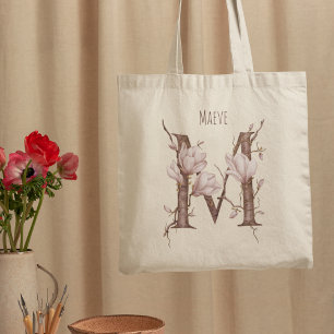 Bolso De Tela Flores de Magnolia Delicadas Monograma 'M' Nombre