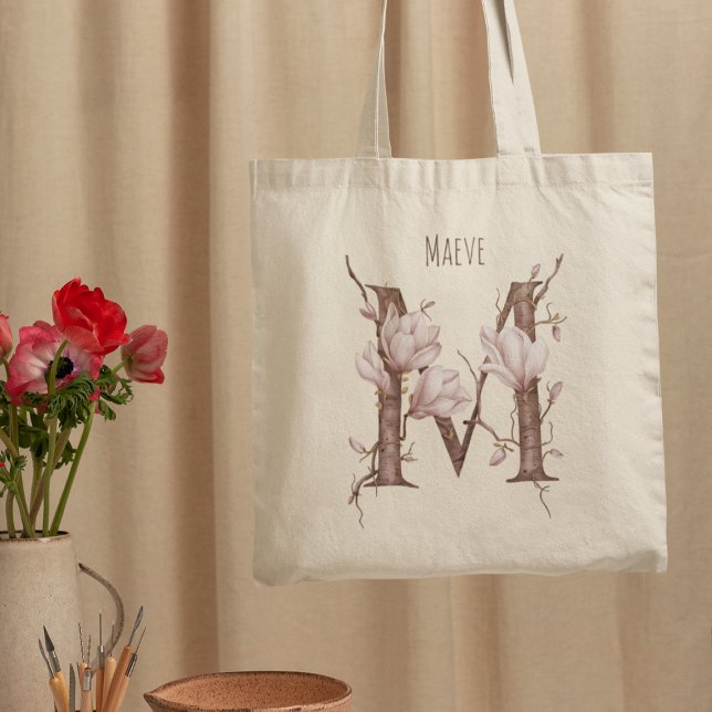 Bolso De Tela Flores de Magnolia Delicadas Monograma 'M' Nombre  (Subido por el creador)