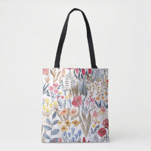 Bolso De Tela Flores de manantial acuarela, vibrante y sin costu