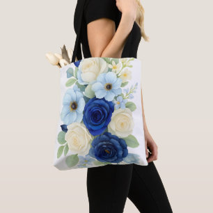 Bolso De Tela Flores de marfil de color Boda Royal Bue de la Mar