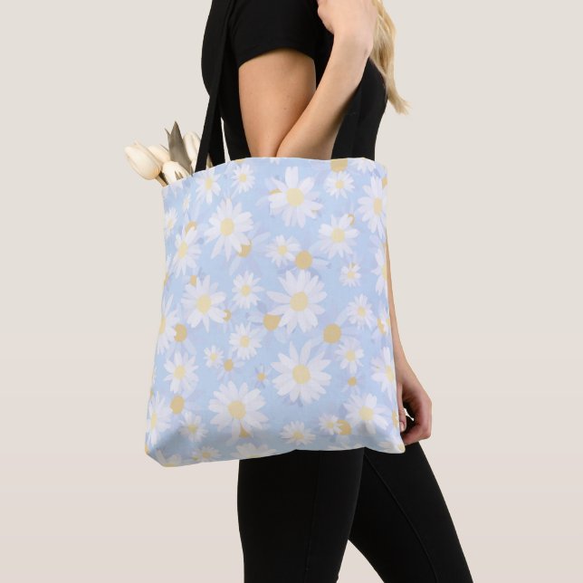 Bolso De Tela Flores de margarita blanca y azul (Detalle)