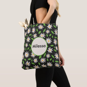 Bolso De Tela Flores de margarita retro con nombre personalizado
