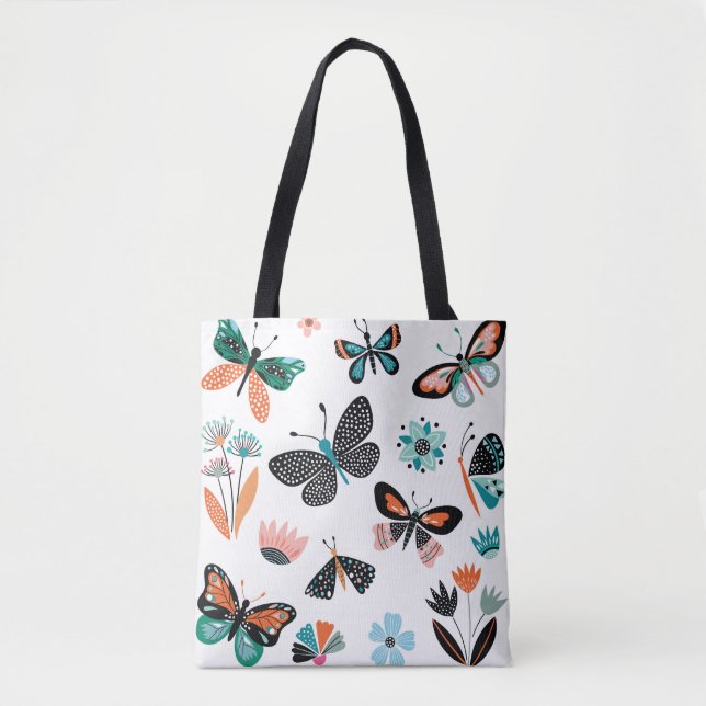 Bolso De Tela Flores de mariposas: Colección de manos dibujadas (Anverso)