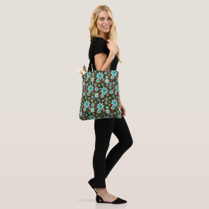 Bolso De Tela Flores de mod retro marrón y azul