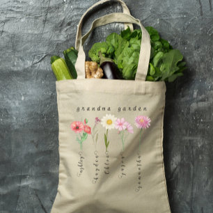 Bolso De Tela Flores de nacimiento de jardín de abuela personali