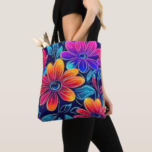 Bolso De Tela Flores de neón florecen