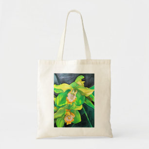 Bolso De Tela Flores de orquídea arte verde y amarillo