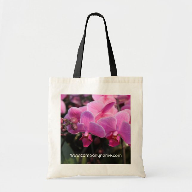 Bolso De Tela flores de orquídeas rosadas. (Frente)