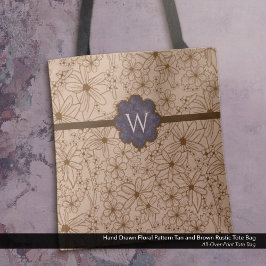 Bolso De Tela Flores de país: Monogramado Tan y Púrpura