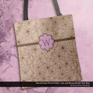 Bolso De Tela Flores de país: Monogramado Tan y Rosa