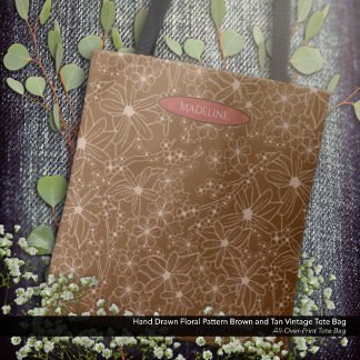 Bolso De Tela Flores de país patrón dibujado a mano Rústico marr