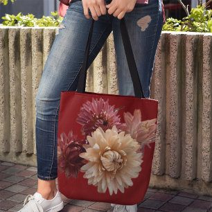 Bolso De Tela Flores de paja rosas suaves en Maroon para mamá o