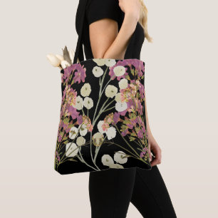 Bolso De Tela Flores De Papel Presionadas De Boho Oscuro