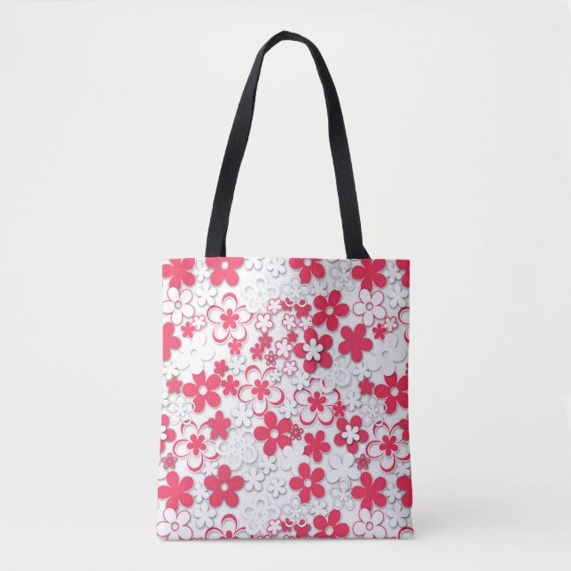 Bolso De Tela Flores de papel rojo y blanco (Anverso)