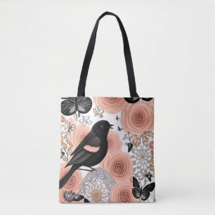 Bolso De Tela Flores de pasto y carbón vegetal, Robin y Butterfl