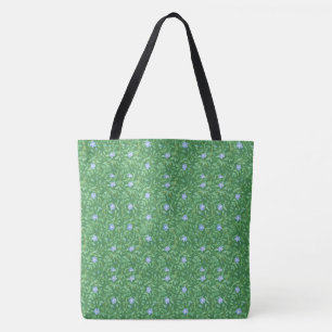 Bolso De Tela Flores de perinillo azul brillante en verde oscuro