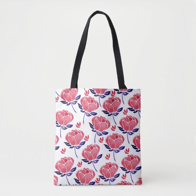 Bolso De Tela Flores de primavera, acuarela sin costuras. (Anverso)