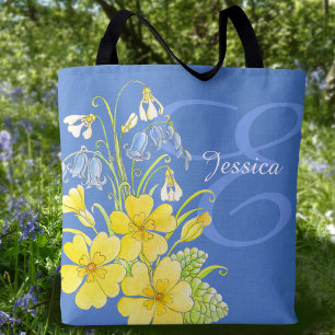 Bolso De Tela Flores de primavera arte nombre personalizado tosc