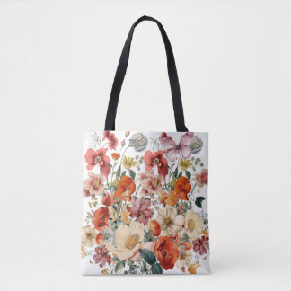 Bolso De Tela Flores de primavera en flor con mariposas