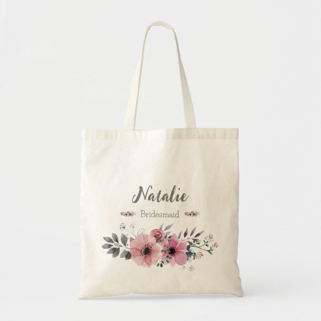 Bolso De Tela Flores de primavera Novia rosa y gris moderno (Frente)