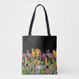 Bolso De Tela Flores de primavera personalizadas en negro