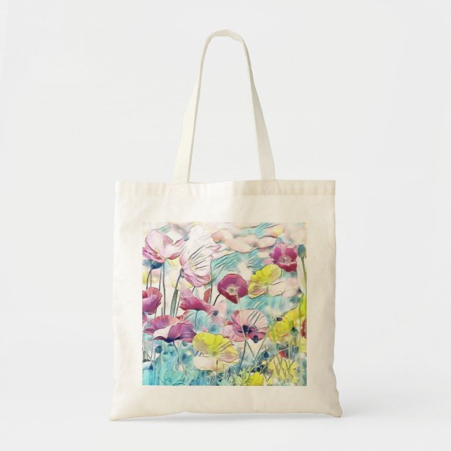 Bolso De Tela Flores de primavera rojas, rosas y amarillas (Frente)