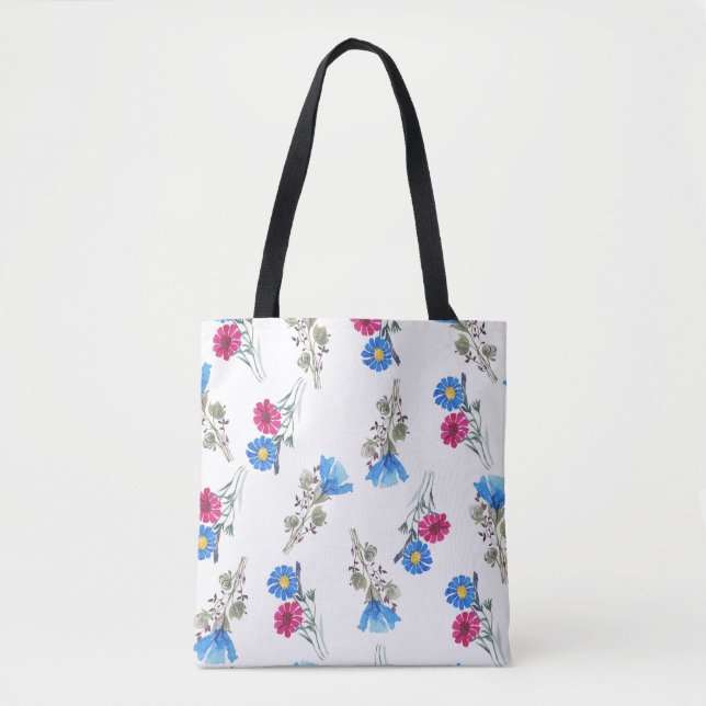 Bolso De Tela Flores de primavera rosada acuarela Botánica (Anverso)