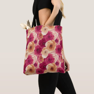 Bolso De Tela Flores de primavera rosada vibrante pintadas de co