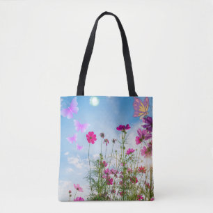 Bolso De Tela flores de primavera y mariposa