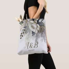 Bolso De Tela Flores de Rosas Blancas Doradas Plateadas Acuarela