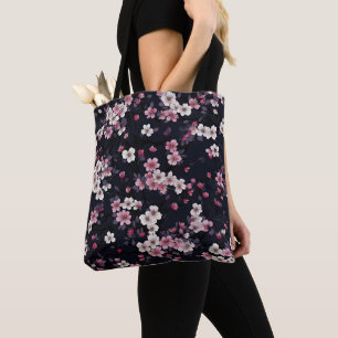Bolso De Tela Flores de Sakura rosada negra, diseño de patrones,