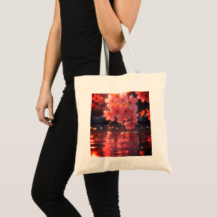 Bolso De Tela Flores de Sakura Rosadas sobre el Agua Naturalez