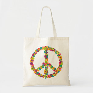 Bolso De Tela Flores de signo de paz hippie
