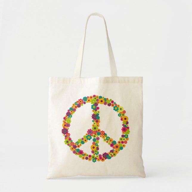 Bolso De Tela Flores de signo de paz hippie (Frente)