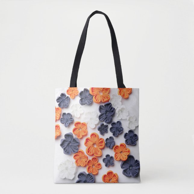 Bolso De Tela Flores de tela cosida artesanal de primavera azul  (Anverso)